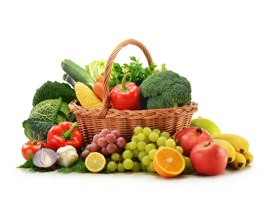 fresh vegetables and fruits in the diet