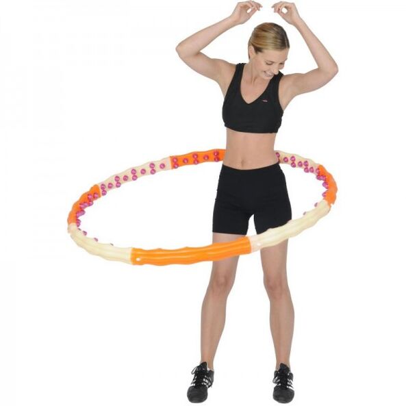 The girl bends hoops